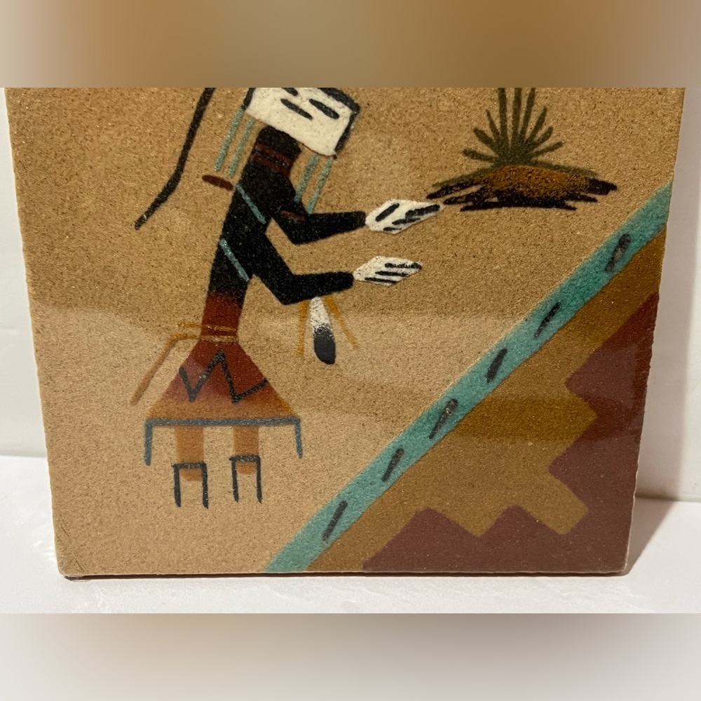 Native Navajo Sand Art Painting E Yazzie Signed Kachina Southwest New Mexico NIP - Picture 9 of 9